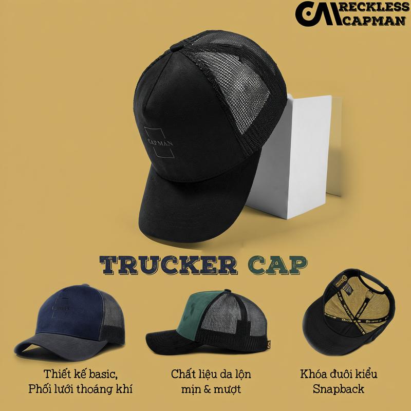 Mũ lưỡi trai màu đen da lộn CAPMAN RECKLESS, nón kết nam lưới thoáng mát CM30 hip mũ  len capman  nón