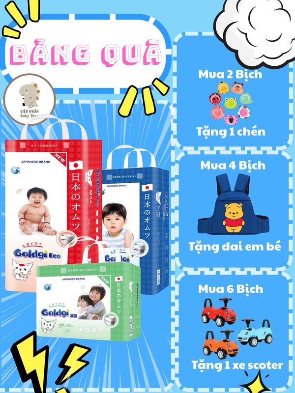 (Quà To) Combo 2 bịch Tã Bỉm Goldgi ECO/ Goldgi X5/ Goldgi Cao Cấp Premium - Nhật Bản cho bé đủ size dán quần