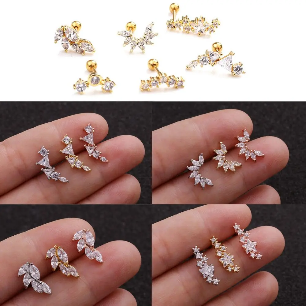 1PC Rose    Back Screw Star Leaves Stainless Steel Piercing Earring Cartilage Ear Stud Helix Tragus