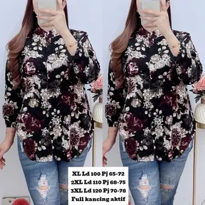 Blouse Wanita Kerah Sanghai Bunga Dahlia Premium