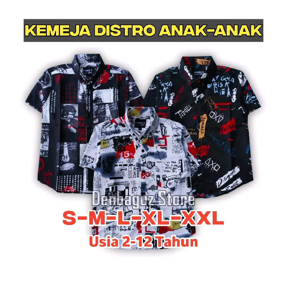 KEMEJA DISTRO ANAK-ANAK USIA 2-12 TAHUN LENGAN PENDEK KEMEJA SURFING ANAK