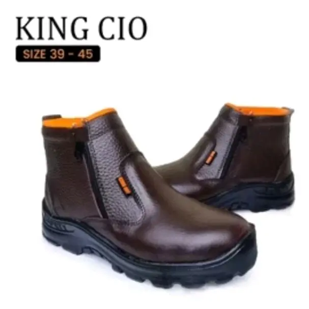 KINGCIO Sepatu Safety resleting kerja / proyek Pria Kulit Asli Ujung Besi Sol Karet Anti Licin Cocok untuk Pabrik & industri Size 38-43 - Shoes Hitam 5