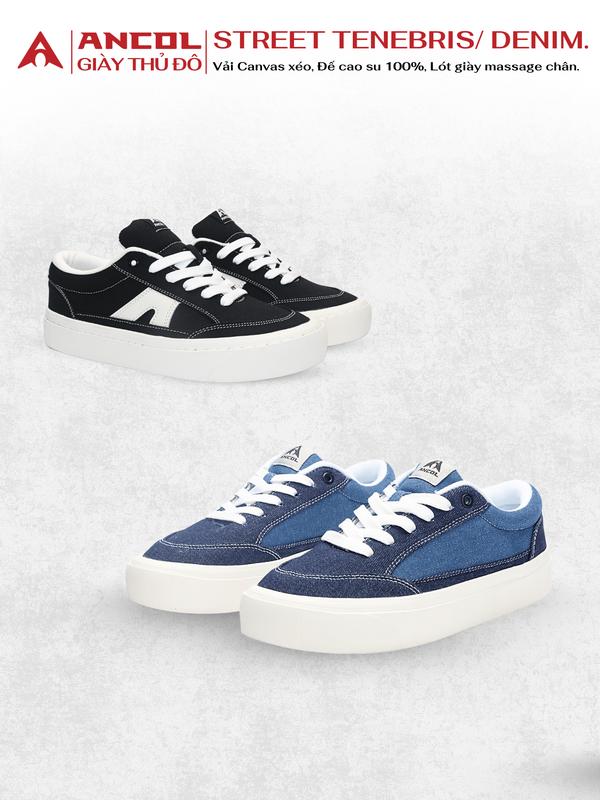 Ancol Giày Thủ Đô Giày Sneaker Thời Trang Street Denim Tenebris Nam Nữ Size 36-43 Đế Cao Su 100% Lót Neocush Foam 2cm Chất Liệu Vải Jean Sang Trọng Thoải Mái Giày Thoải Mái Cho Nam Nữ Made By Vietnam