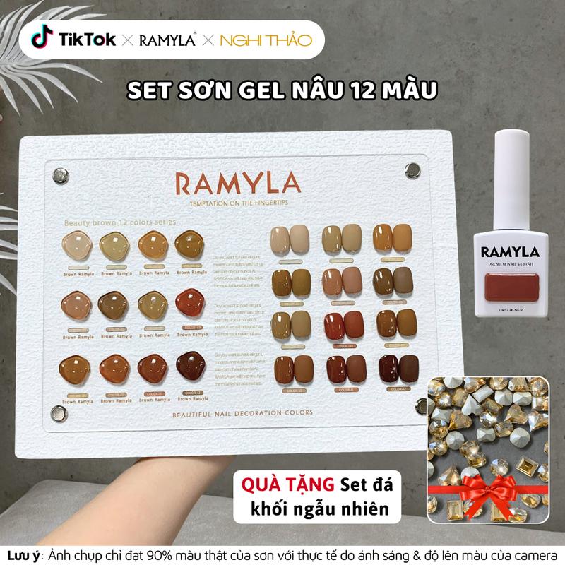 Set sơn gel nâu RAMYLA 12 màu Tặng set đá khối ngẫu nhiên