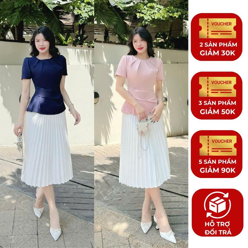  Áo peplum nữ  KHÔNG KÈM VÁY  thiết kế Nhật Vy cổ tròn nhún eo cách điệu phù hợp văn phòng công sở dự tiệc thanh lịch - D3089 Women Top 