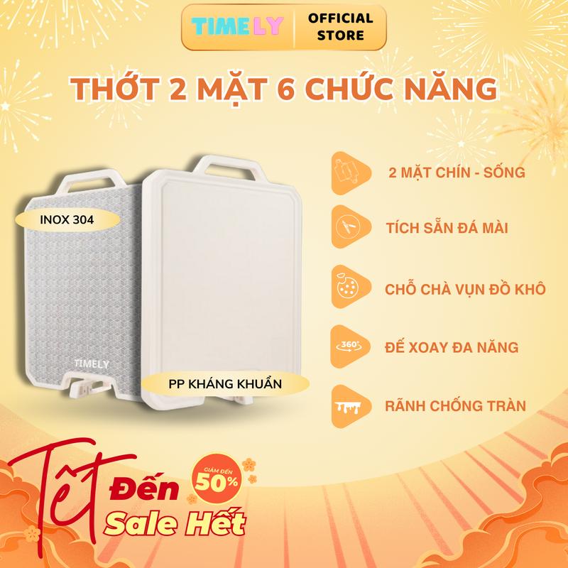  Thớt Hai Mặt Mặt 1: Chất Liệu Inox 304 Cho Đồ Sống. Mặt 2 Chất Liệu PP Kháng Khuẩn Cho Đồ Chín - Đa Năng Có Tích Đá Mài Dao - Phần Nhám Cạo Vỏ Gừng Tỏi 