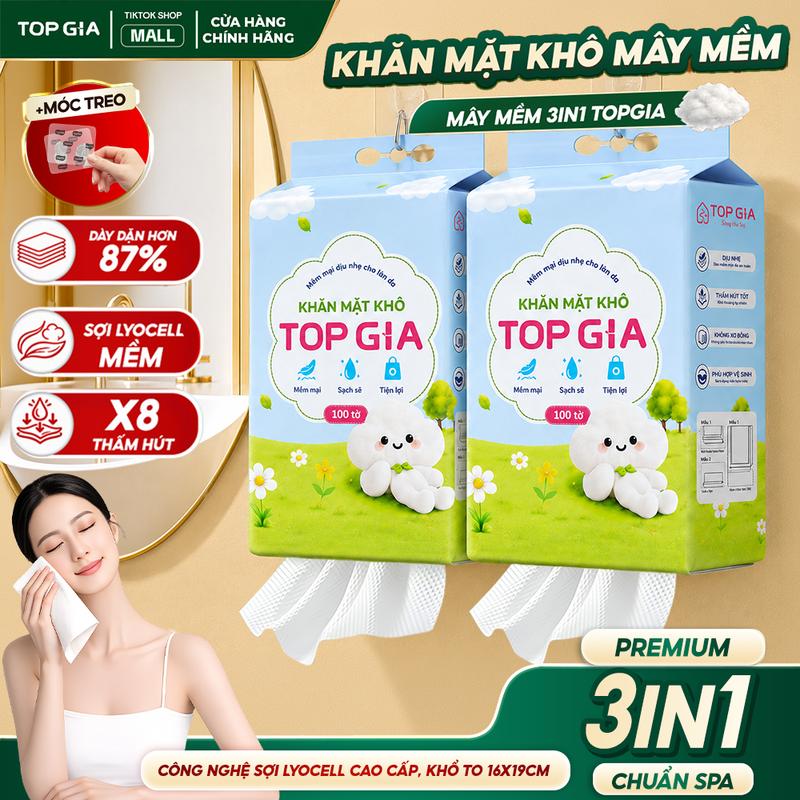 Combo 2 Bịch Khăn Mặt Khô Dùng 1 Lần Bịch Lớn 100 Tờ Tặng Móc Treo Lau