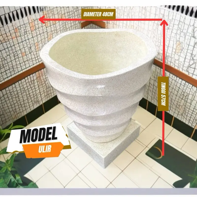 Bak mandi terazzo asli ongkir otomatis. Model ulir tinggi 57cm diameter 47cm.