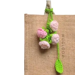 HUGLOOP - Aksesori Bunga Rajut Gantung / Crochet Flower Charm with Tie String / Handmade Bag Decoration
