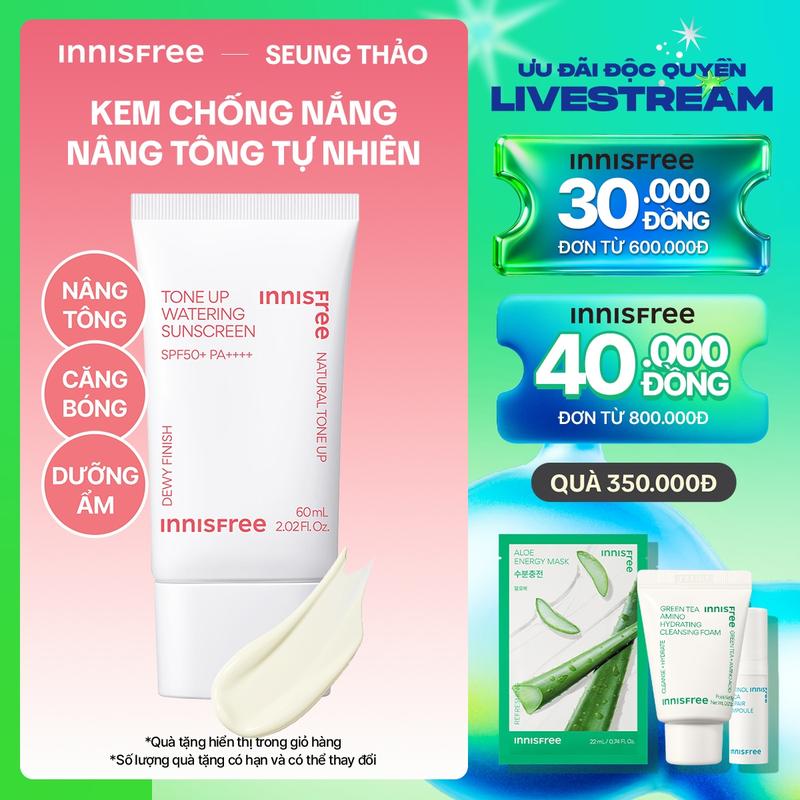 INNISFREE x SEUNG THẢO Kem chống nắng dưỡng ẩm nâng tông INNISFREE Tone Up Watering Sunscreen SPF 50+ PA++++ 60mL