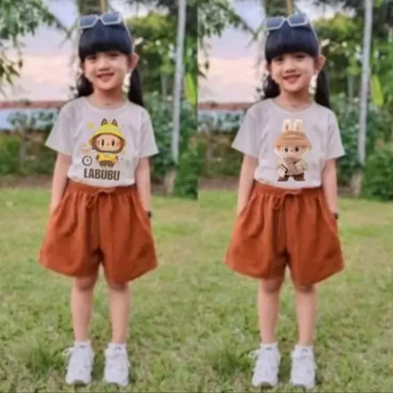 Setelan Labubu Celana Pendek Fashion Anak Perempuan Usia 2-11 Tahun 7