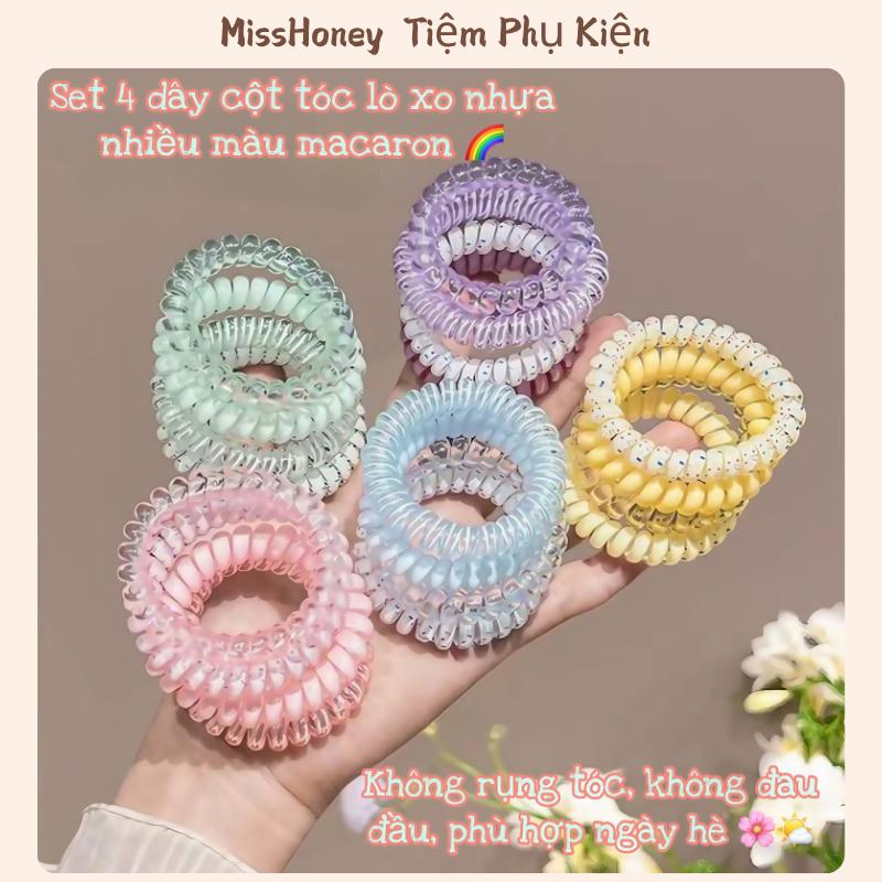 Set 4 Dây Cột Tóc Lò Xo Nhiều Màu Kẹo Ngọt, Dây Buộc Tóc Đuôi Ngựa Cho Nữ MissHoney