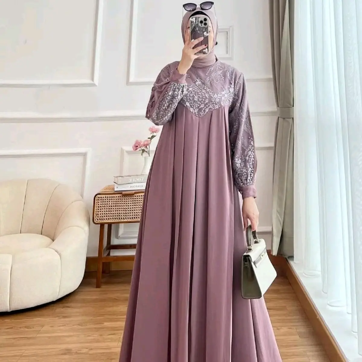 Gamis Brokat Terbaru 2024 Kondangan Remaja Dewasa Simple Mewah Elegant Aghnia Dress Pesta Wanita Muslim Bahan Ceruty Babydoll Mix Brukat Premium Gaun Panjang Lebaran Kekinian Seragaman Keluarga