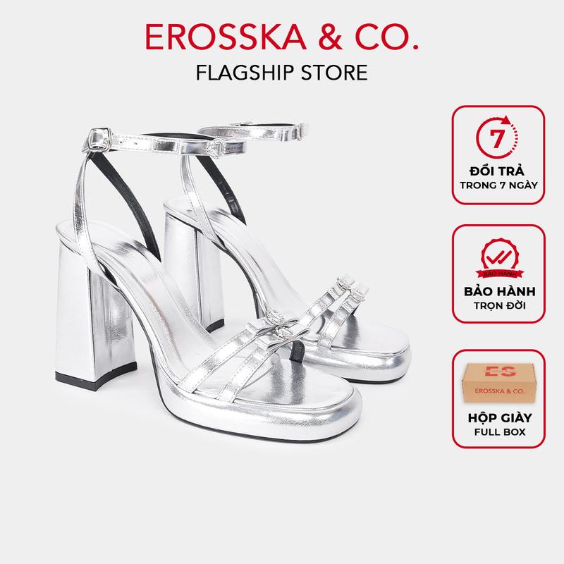   EROSSKA   - Giày sandal cao gót nữ quai ngang phối hai nơ kiểu dáng năng động màu bạc cao 12cm có hộp giày fullbox - DX002 