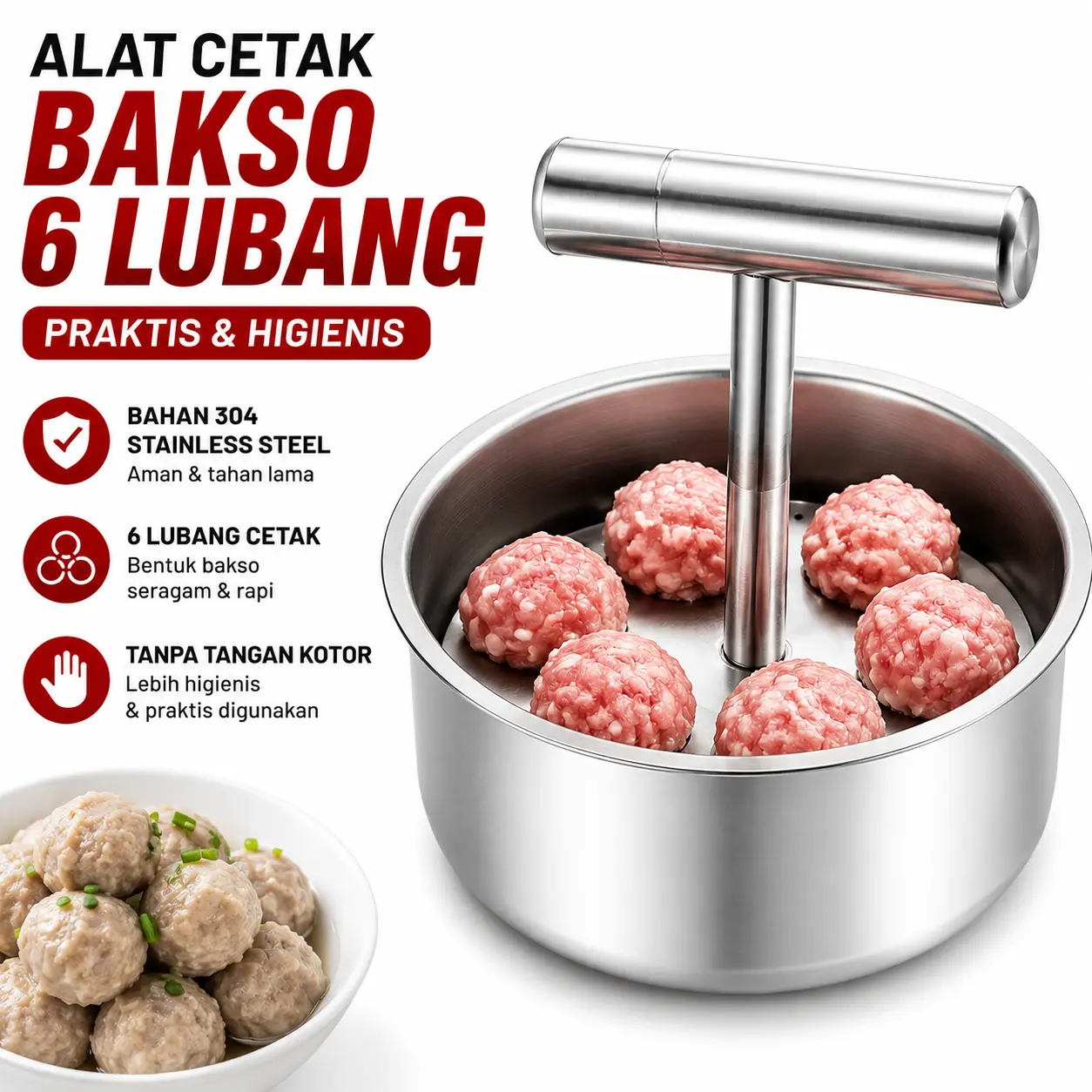 COD 6 Lubang Alat Cetak Bakso Manual 304 Stainless Steel Alat Pembuat Bakso Manual Tanpa Tangan Kotor Meningkatkan Efisiensi In Stock