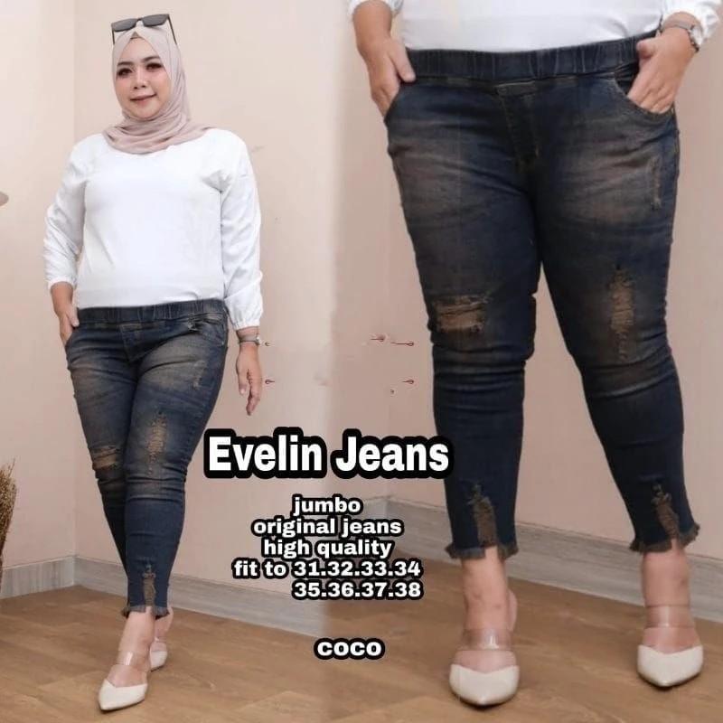 Product Introduction of Celana Jeans Jumbo Wanita / Celana Jeans Wanita Kekinian Muat Sampai BB 100kg / EVELINE JEANS Karet 3