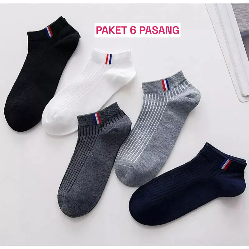 (Paket 3 & 6 Pasang) Kaos Kaki Pendek Semata Kaki Pria Wanita Motif France / Angkle Sock 4