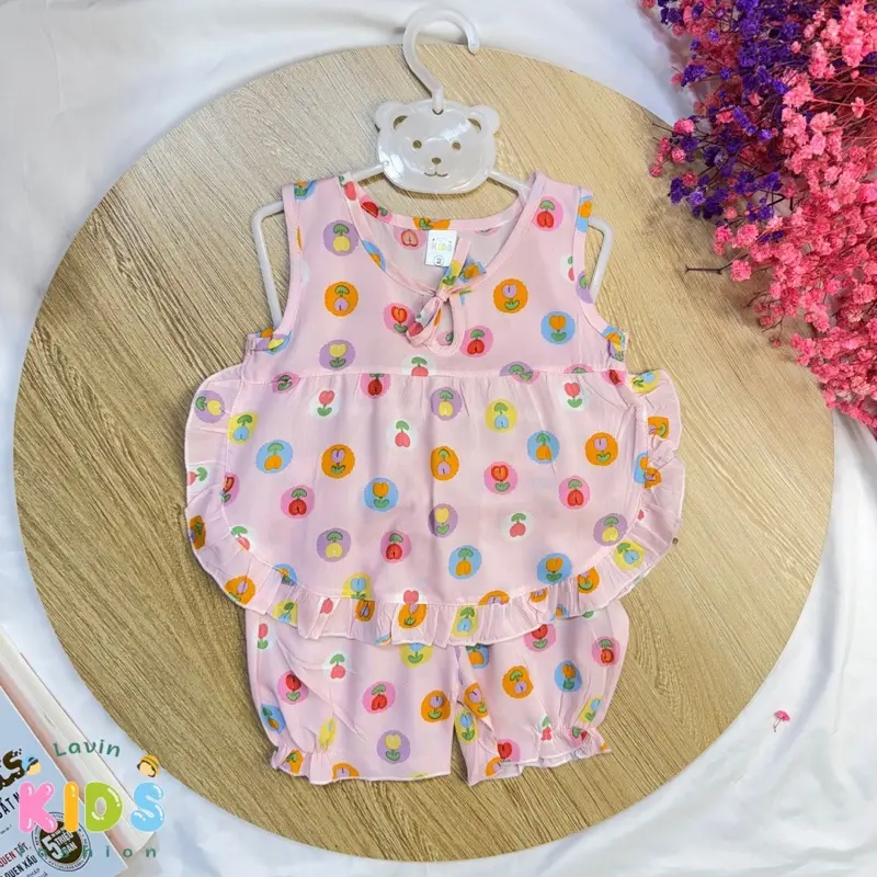 Bộ đồ tole lanh sát nách lai tròn cho bé gái size 5-12kg- hoạ tiết dễ thương xinh xắn