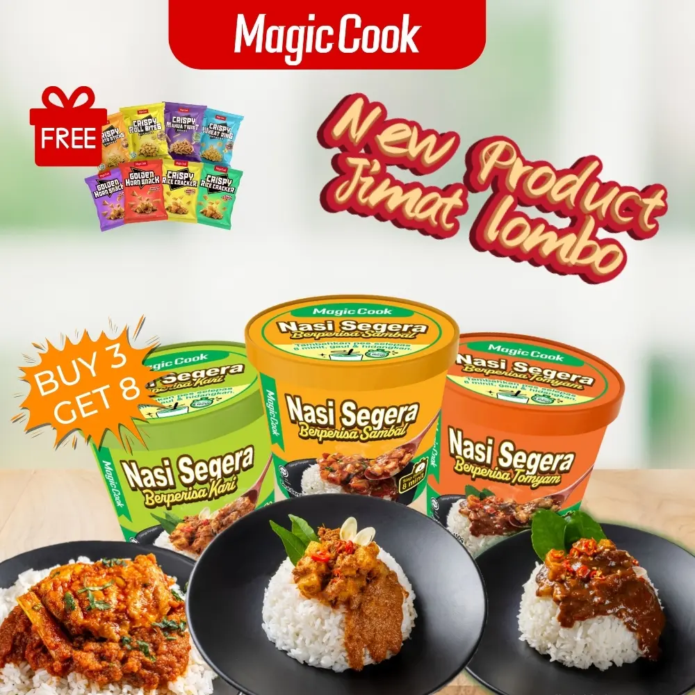 [ buy 3 get 5 Snacks Pack],Halal, instant rice Ready in 8 Minit | Magic Cook Nasi Segera Berperisa Sambal/Tomyam/Kari | Sambal/Tomyam/Curry |    mre nasi ready to eat bubur   cup jasmin  food