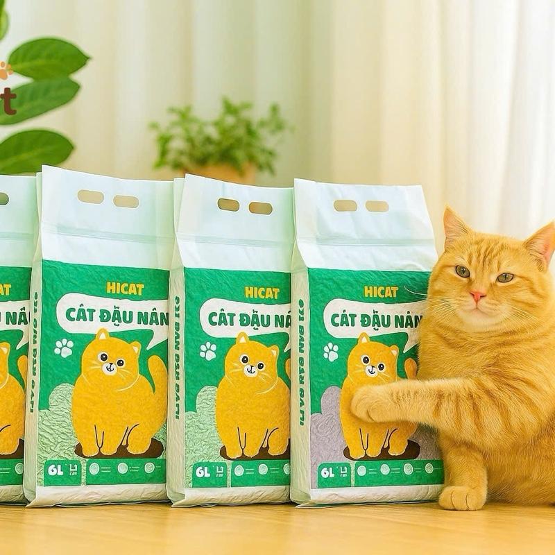 cát vệ sinh mèo - cát đậu nành hữu cơ 6L(2kg) HICAT