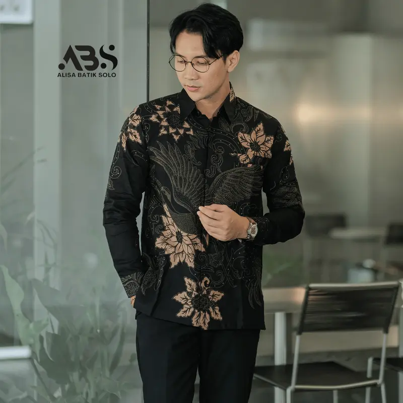 ALISA BATIK SOLO | Motif Meliwis Hitam Kemeja Batik Solo Pria Lengan Tangan Panjang  Nyaman Modern Premium Full Furing Katun Prima Baju Fit Kain Katun Slim 1