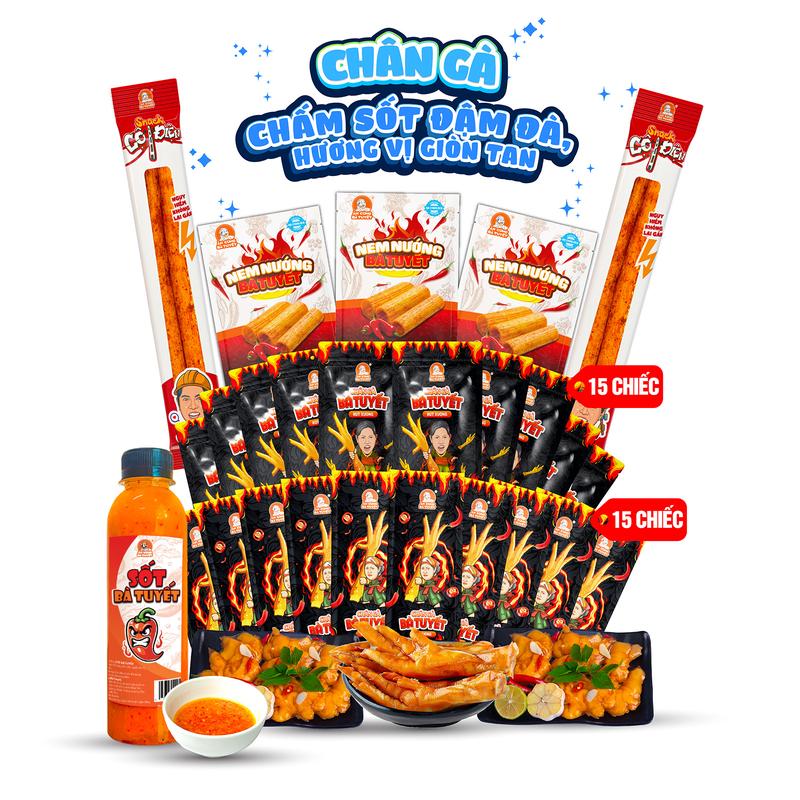 Combo TOÀN CHÂN :15 chân gà tê cay +15 chân gà tê cay có xương +tặng 3 nem nướng phên+2 cột điện+1 hũ sốt to- ĂN CÙNG BÀ TUYẾT