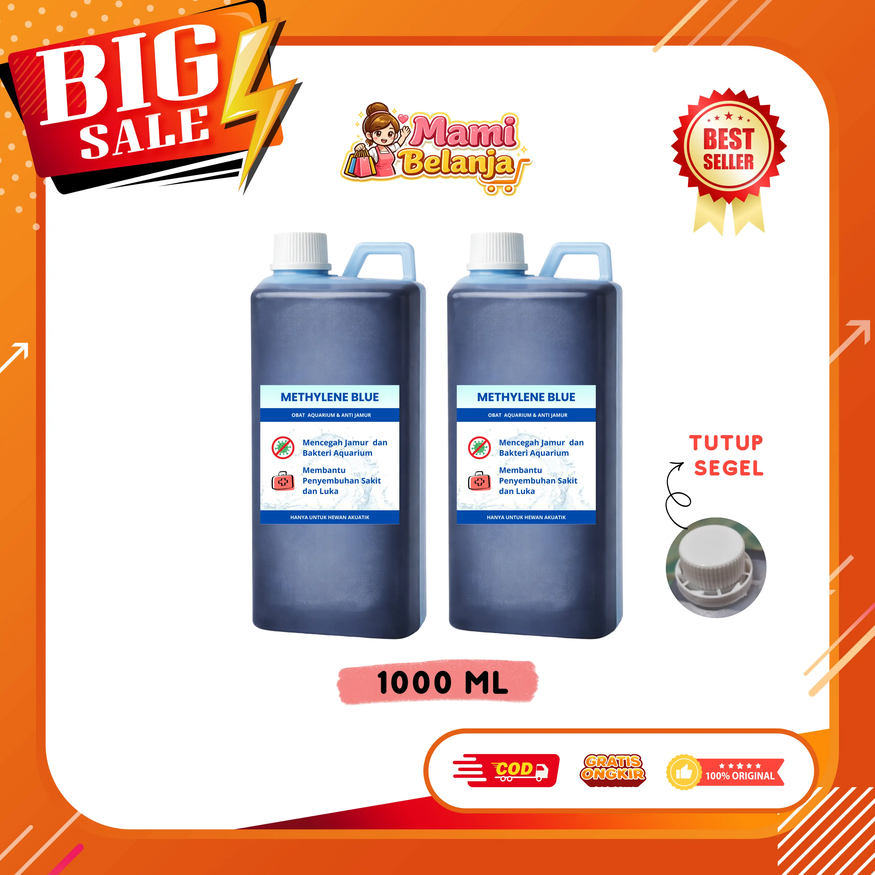 Obat Biru Ikan Original 100% Isi 1 Liter | Methylene Blue | Obat Biru Ikan Cupang dan Ikan Hias Lainnya