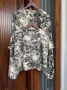 Setelan Baju Wanita Leher V Kancing Bahan Rayon Motif Lukis Bunga Celana Panjang Nyaman Lembut