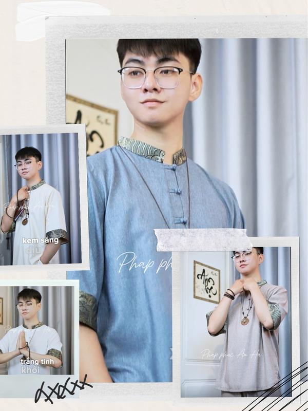 Pháp phục Nam An – Linen Ấn Cao Cấp Cổ Tròng 3 Nút Tay Ngắn Phối Gấm Tinh Tế | 5 Màu Sang Trọng