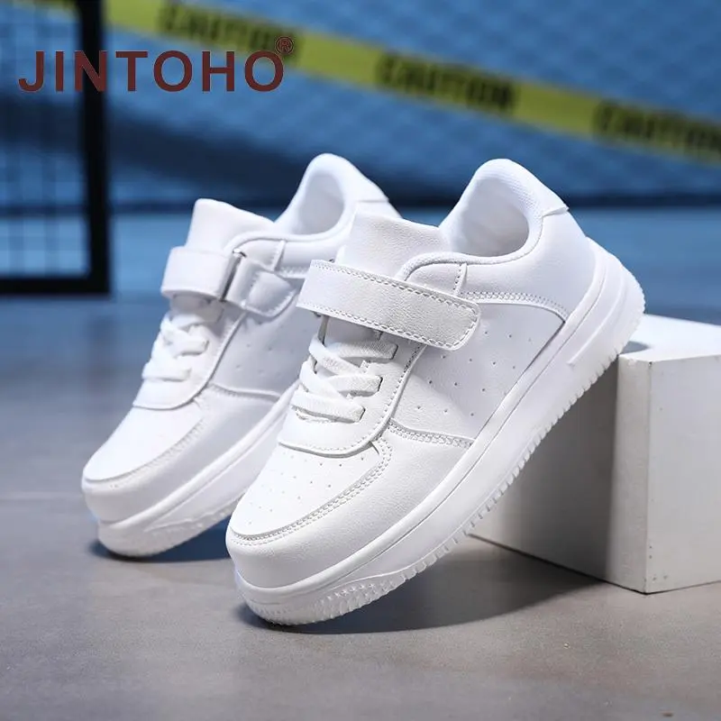 JINTOHO Children Shoes Boy Sneakers Leather Flat Comfortable Black White Casual Sneakers Kids Tennis Skateboard Shoes for Boy