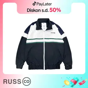 Russ Jacket Zipper Parasut Trois Black - Jaket Outdoor Motor Tebal Windbreaker