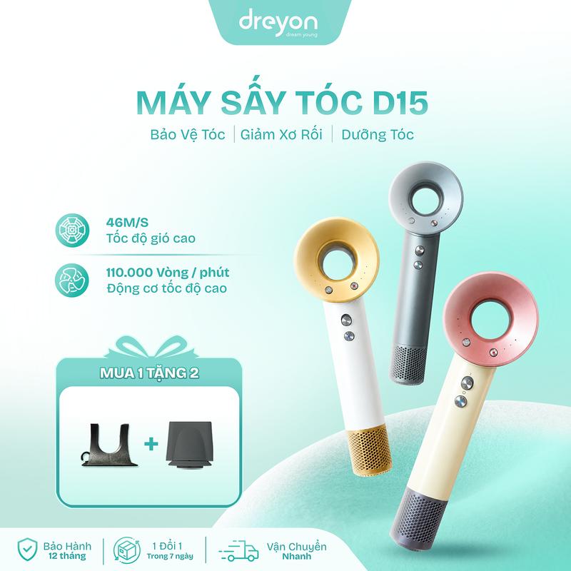 D15 - Máy Sấy Tóc DREYON, 110000rpm, sấy nhanh giảm hư tổn, kèm đầu sấy tạo…