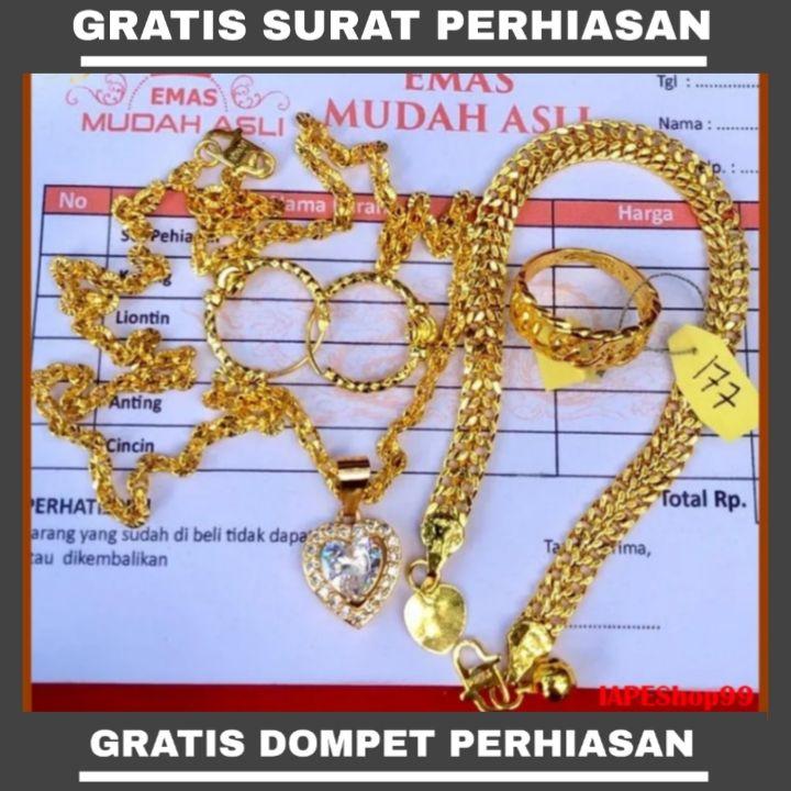 1 Set Perhiasan Lengkap Motif Batu Permata Love Dengan Lapisan Emas Muda Asli Gratis Dompet Dan Surat Perhiasan Dari Toko