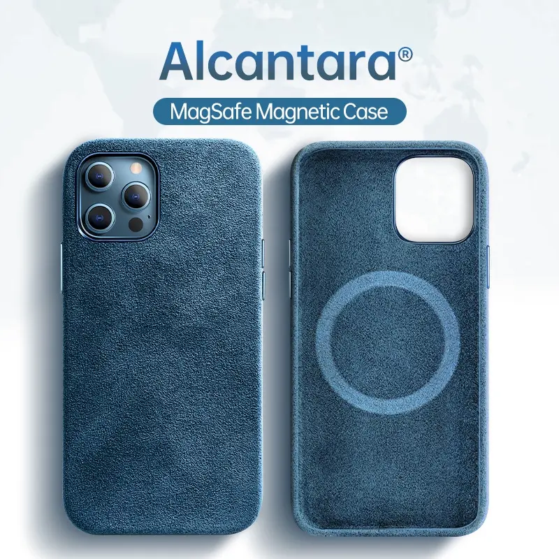 Alcantara - Sarung kulit mewah, untuk IPhone 15 Pro Max, penutup pengecas wayarles, untuk IPhone 12 13 14 Pro Max Plus