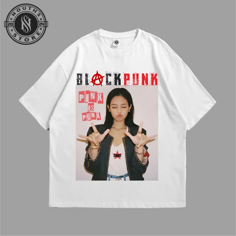 Tshirt Nouths Store  Blackpunk Jennie Vintage Kpop   Kaos y2k  blackpink Music Hitam Putih Katun Combed 24s Atasan Baju 2