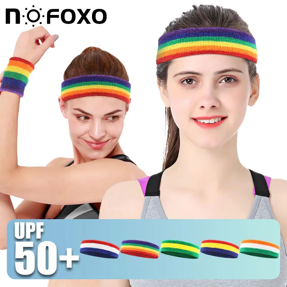 NOFOXO 1PCS Fashion Cotton Sports Sweat-absorbing Headband Cycling Basketball Tennis Fitness Yoga Non-slip Sweatband Hair Band