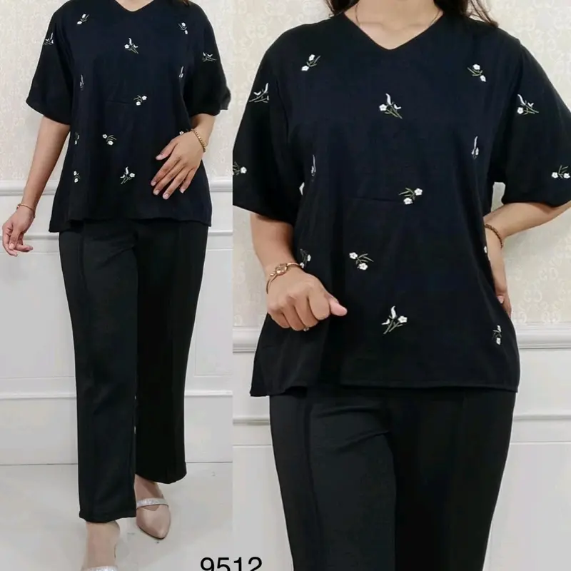 Setelan 2159 Original Bordir  Mat : atasan Rayon Twill import & celana Scuba 2