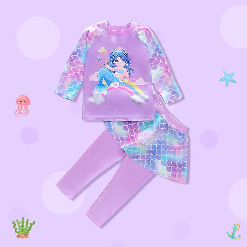 Children's Swimsuit Girls Medium and Small Children Girls Split Suit Sun Protection Long Sleeve Mermaid Swimsuit 0