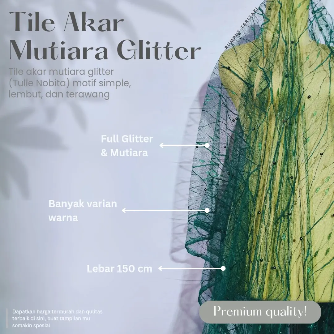 Kain Tile Akar Mutiara Glitter || Tulle Nobita || Premium
