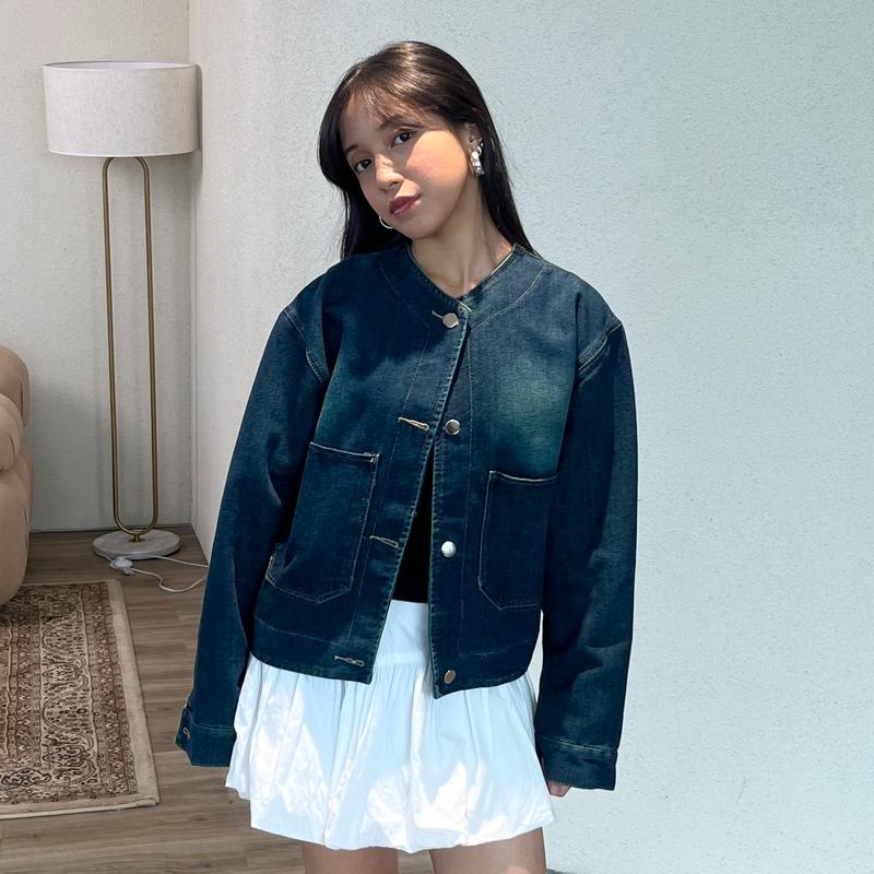 Aimee Jeans Jacket Top Shirt - Bling It On Outer - Long Top FItted BodyFit Blazer Y2k Vintage Look Jaket Atasan Casual Panjang Semi Denim 2