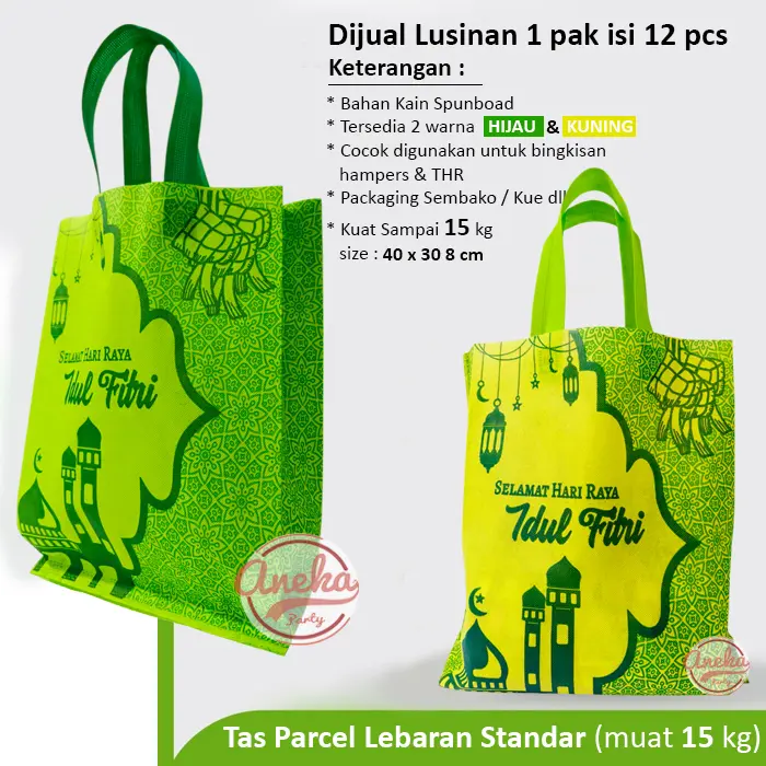 isi 12 Tas Parsel Idul Fitri standar grosir / Goodie Bag Idul Fitri / Kantong Snack Souvenir parsel lebaran / tas lebaran idul fitri / tas kain lebaran 2