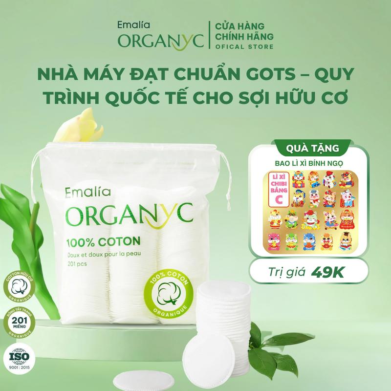Combo 6 Bịch - 1206 Miếng - Bông tẩy trang Emalia - 1 Bịch 201 miếng cotton cotton tự nhiên An toàn với mọi loại da CB6