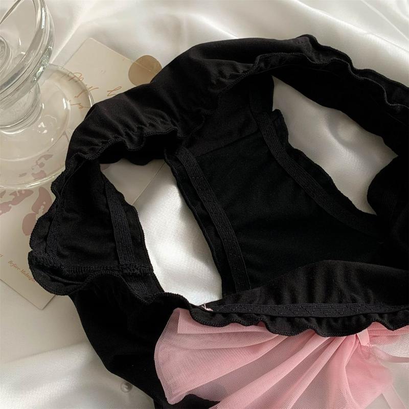 Quần Lót Ren Cotton, Phong Cách Gợi Cảm, Dành Cho Nữ, Màu Đen, Cạp Thấp, Nơ Màu Hồng Ngọt Ngào Thiết Kế Dễ Thương Khoét Lỗ, Thoáng Khí Và Thoải Mái, Thích Hợp Cho Bé Gái, Đồ Lót 8