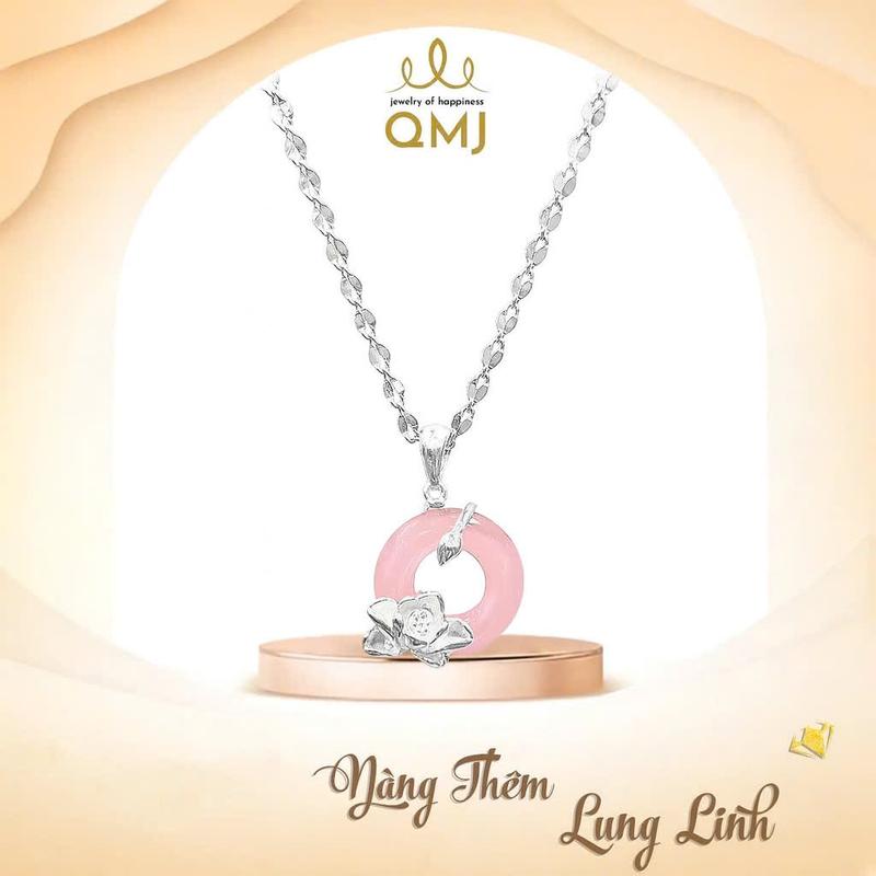  QMJ STORE - Q412 DÂY CHUYỀN HIPPIE BẠCH LIÊN HOA đá mã não tự nhiên mix dây bạc 925 cao cấp 