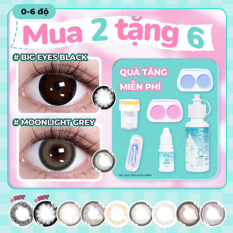 [Mua 2 tặng 6] Mắt 0-6 độ Mua một lần nhận miễn phí Dung dịch chăm sóc 60ml + Thuốc nhỏ mắt 10ml + Hộp đi kèm + Dụng cụ làm sạch kính áp tròng 14.0mm-14.5mm Khuyến mãi hấp dẫn