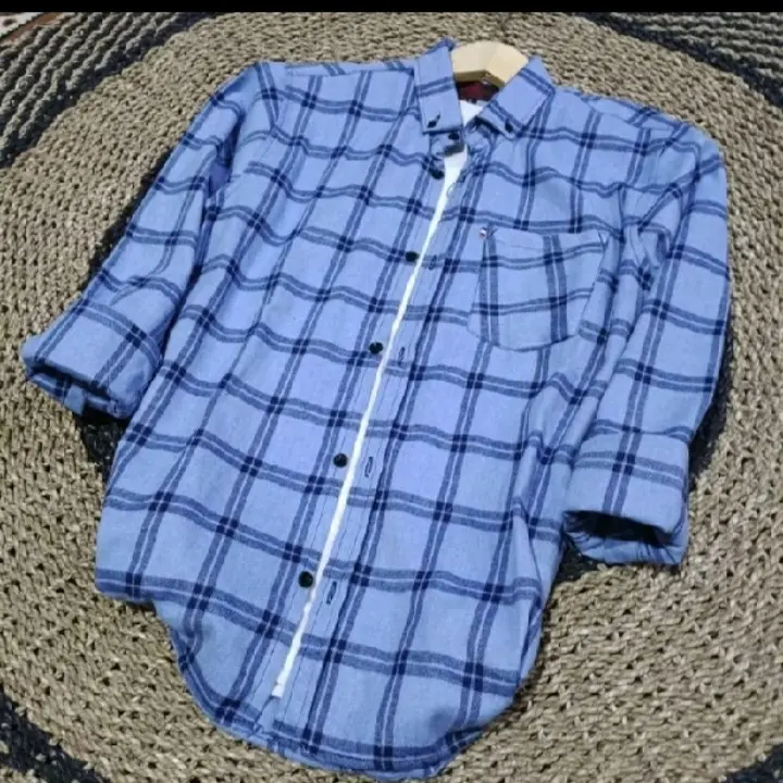 Kemeja flanel lengan panjang unisex kemeja flanel terlaris motif doble strip Atasan 1