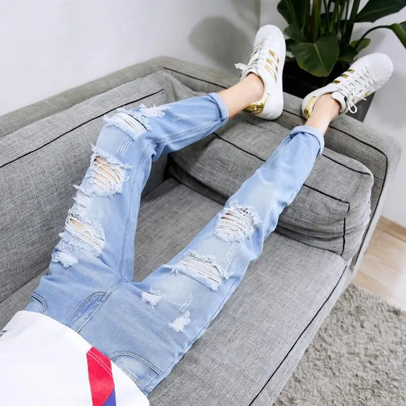 ❈ Spring ripped ankle-length jeans men Korean version slim-fit skinny pants trendy men's wear casual beggar