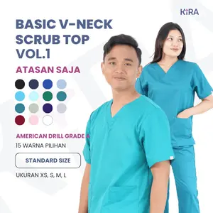 ATASAN SAJA Baju Jaga Scrub/Basic V-Neck Scrub/Unisex/American Drill/Unisex/Standard Size/Kira Scrub