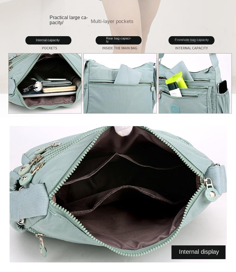 Product Introduction of Túi Đeo Chéo Nylon Chống Thấm Nước Cho Nữ, Túi Du Lịch Sức Chứa Lớn Có Khóa Kéo Nhiều Lớp Cho Bé Gái, Túi Đưa Thư Đựng Đồ Giải Trí Ngoài Trời Đeo Vai 9