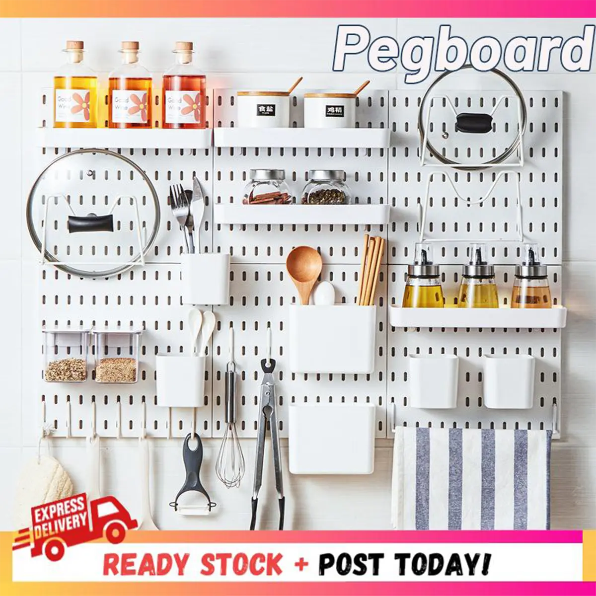 [In Stock] Pegboard DIY Adhesive Pegboard Accessories Desk Organizer Compatible with IKEA Pegboard